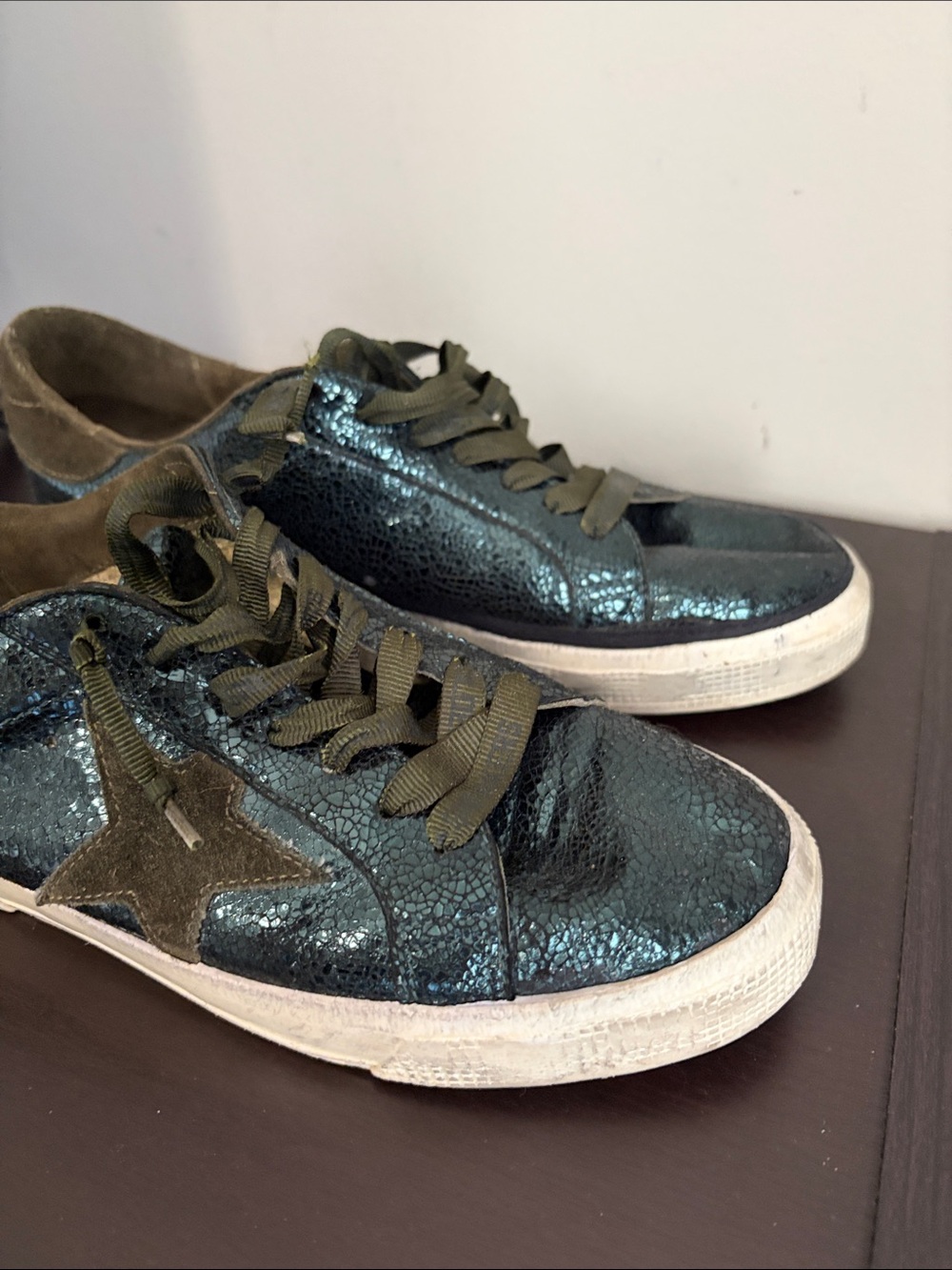 Golden Goose May leather trainers green sneaker glitter Sz 40 Mens 7 Women 10 - Picture 4 of 15